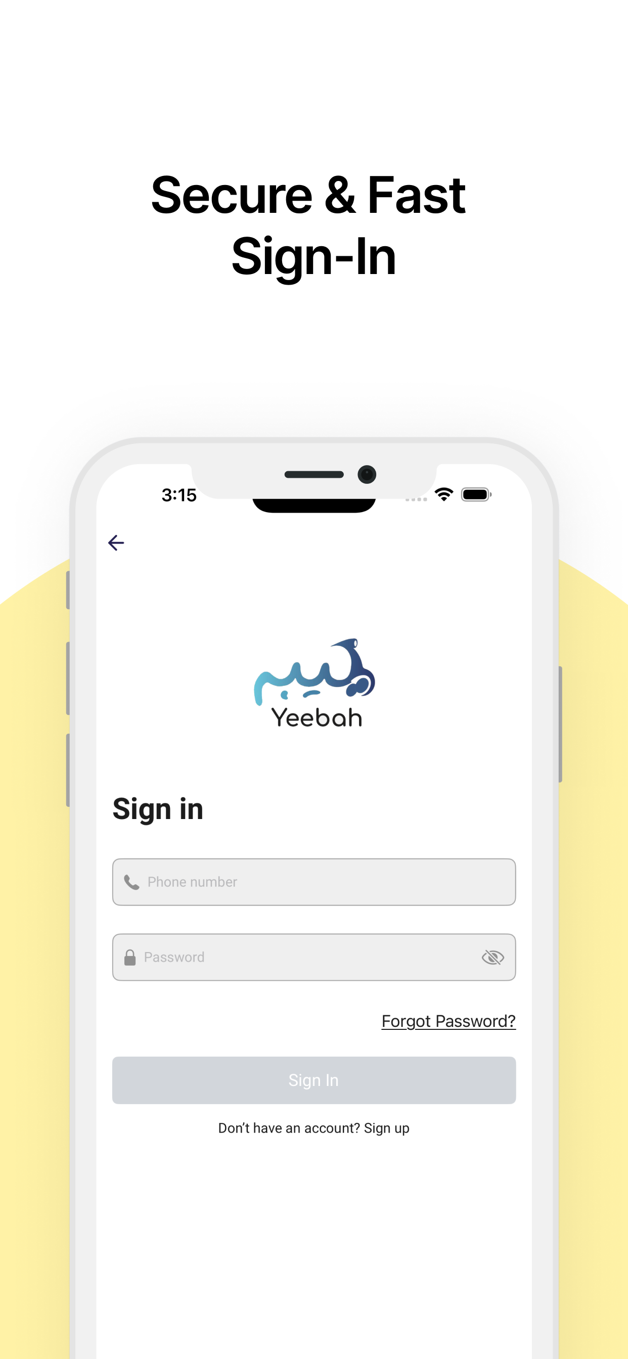 Yeebah secure and fast sign-in screen