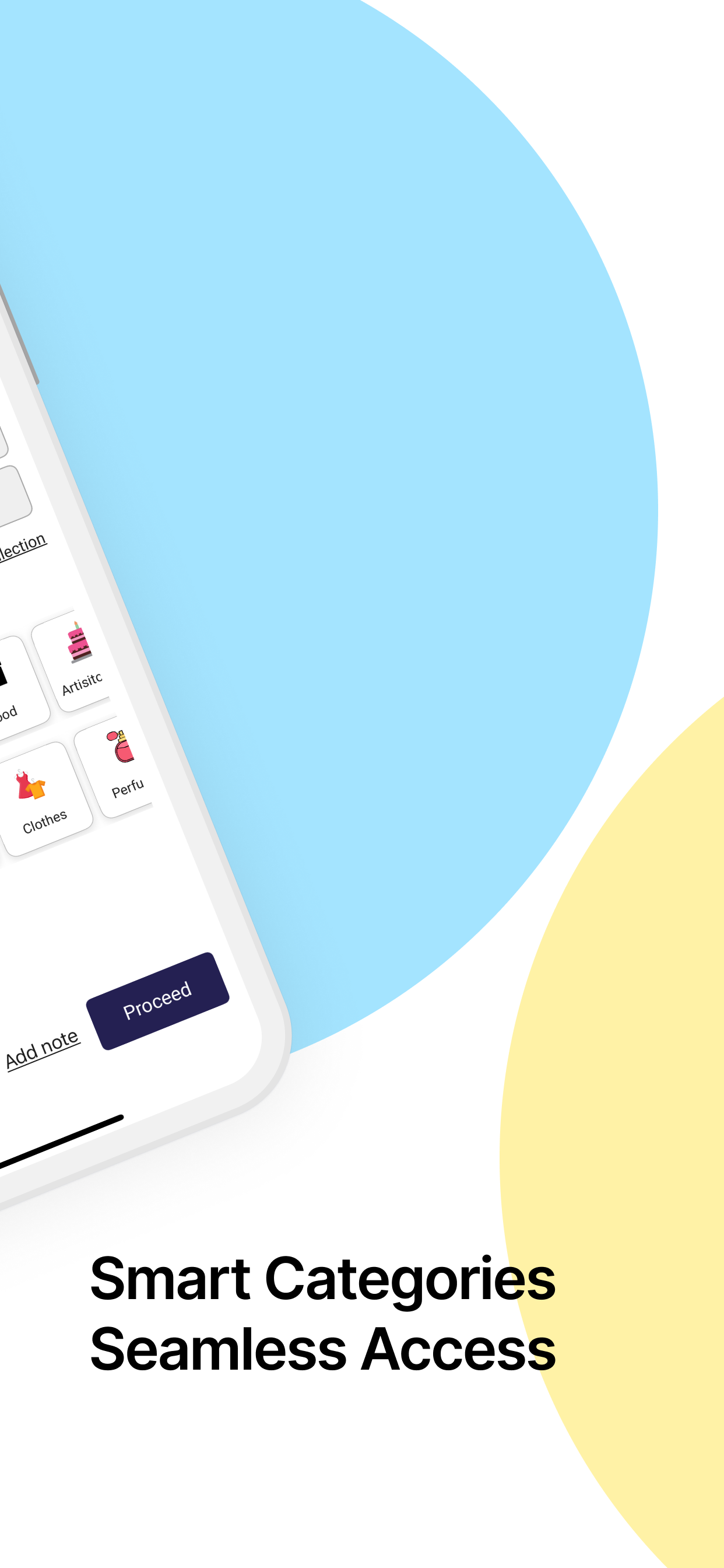 Yeebah app showing smart categories for quick selection